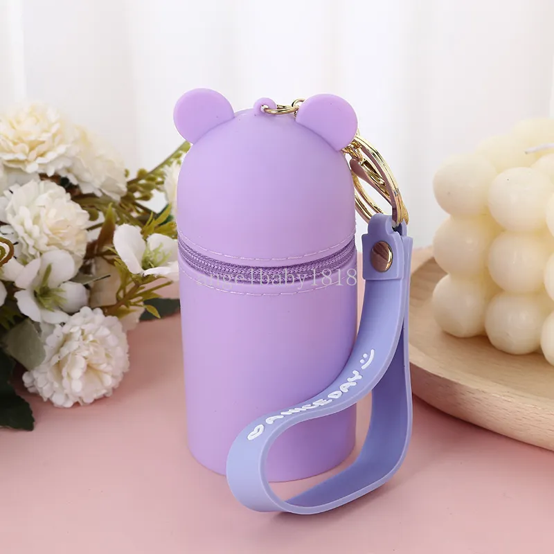 Monedero de Gel de sílice, bolsa de almacenamiento cilíndrica, bolsa de almacenamiento portátil para auriculares, llavero de silicona para niños, monedero de 5x9cm