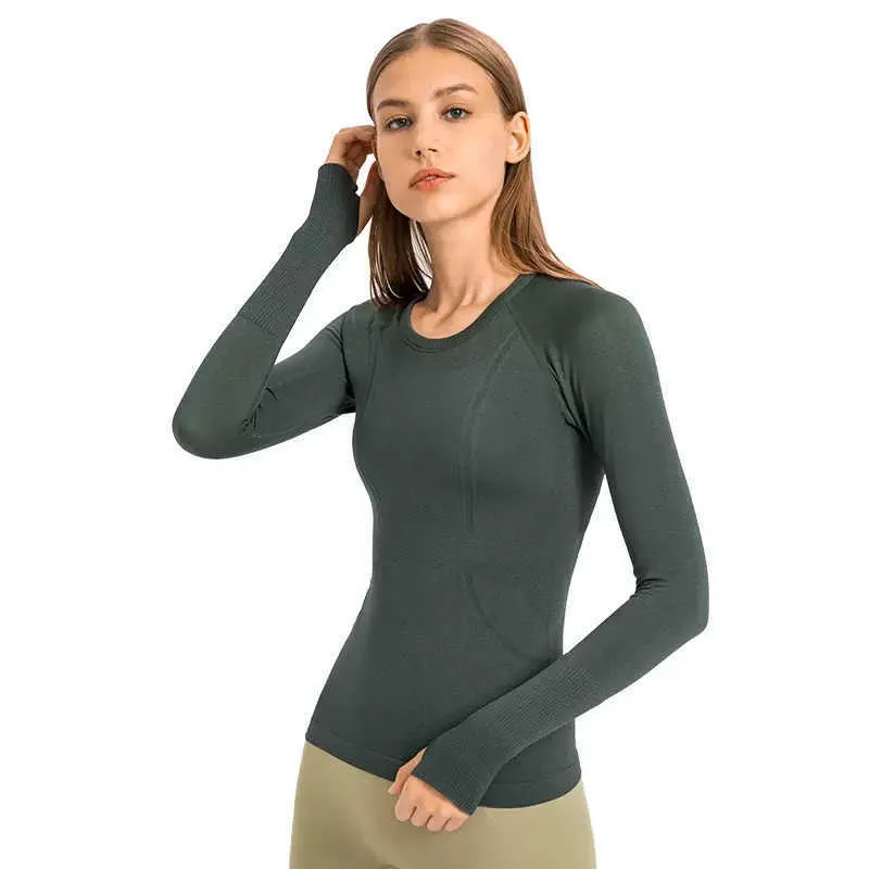 ヨガの衣装長袖トップスlu-083トレーニング女性シャツスリムジムフルストレッチフィットネスTシャツ人気ボディービルティーガールを定義する