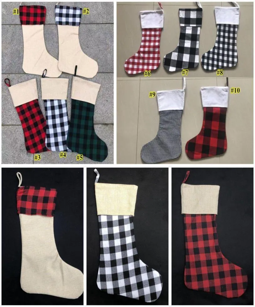 Plaid Christmas Stocking Cotton Buffalo Flannel Black Christmas Stockings Decor Decor Poly Sublimation Blanks Santa Stockings8203018