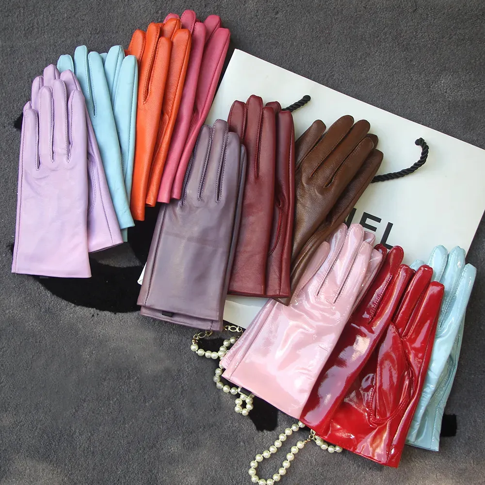 5本の指の手袋エレガントな女性グローブ本物のラムスキン本革シープスキン秋と冬に加えてベルベットトレンディな女性ショートグローブ27色231031