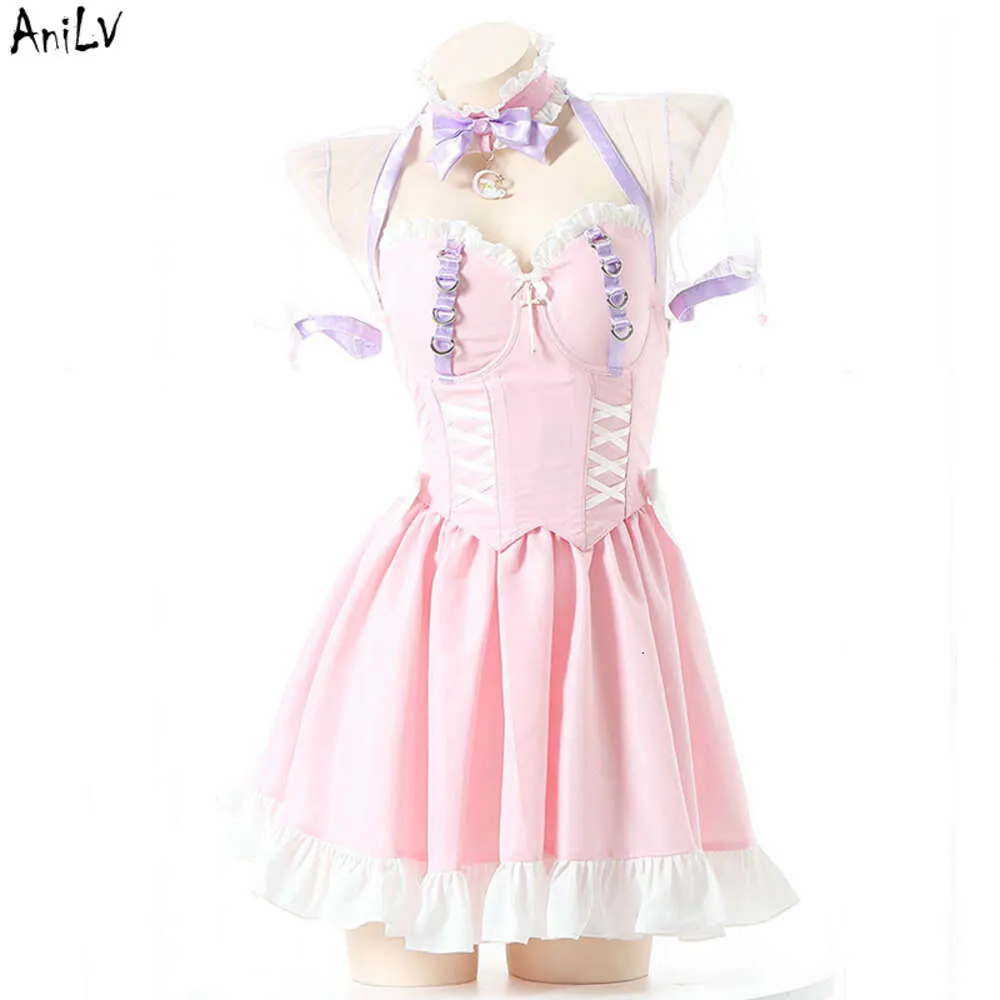 Ani Flower Fairy Anime Pure Girl Sweet Maid Unifrom Donna Pink Lolita Princess Dress Abiti da ballo Costumi Cosplay