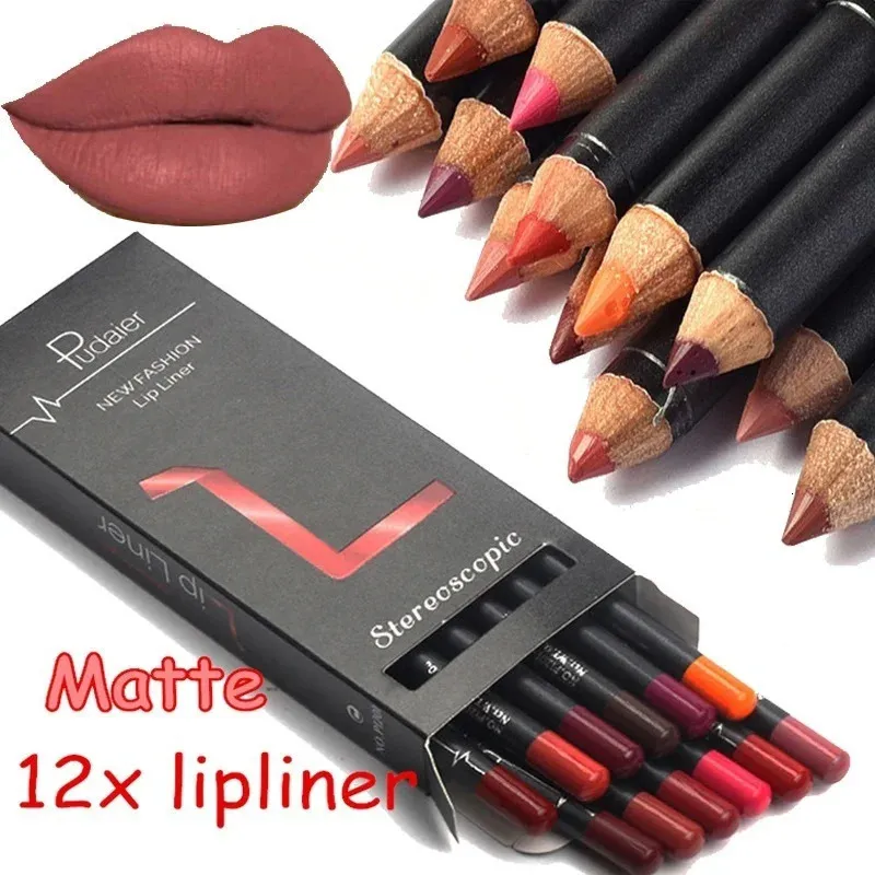 Matite per labbra Marca 12 colori Matita per labbra Matita per labbra opaca nuda Idratante Impermeabile a lunga durata Rossetto Liner Kit per trucco professionale 231031