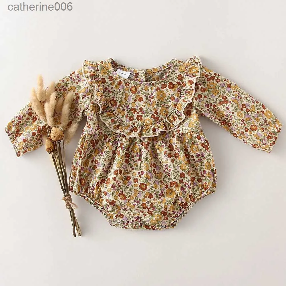 Combinaisons bébé fille vêtements pour 0-2Y printemps doux coton nouveau-né bébé fille manches longues barboteuse mode infantile vêtements L231101