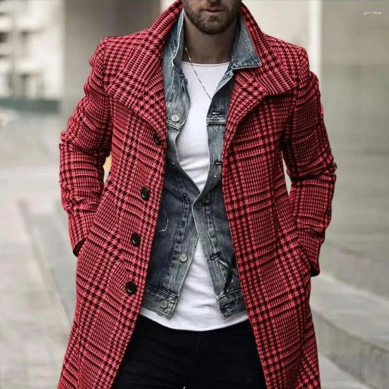 Men's Trench Coats Stylish Coat Male Men Jacket Plaid Checkered Single Breasted Windbreaker Dressing