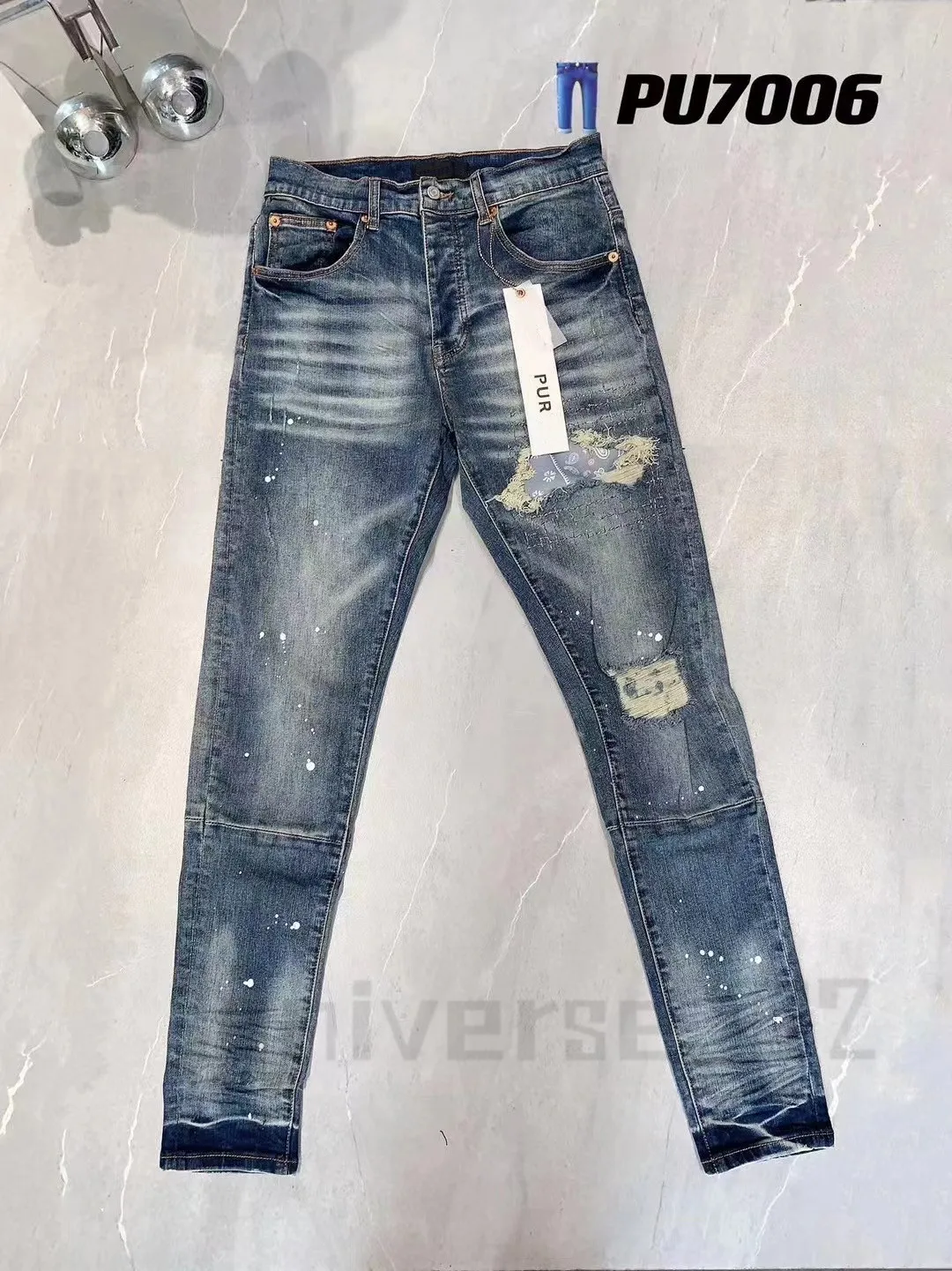 Nieuwe Hoge kwaliteit Paarse Jeans voor Mannen Designer Jeans Mode Verontruste Ripped Denim cargo Voor Mannen High Street Fashion blauwe Jeans dames Heren rock revival Jeans4FR8