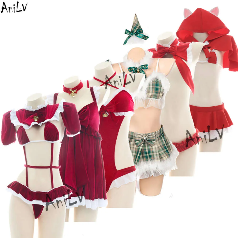 Ani réveillon de noël série 2 Costume de noël père noël fille robe cloche rouge Bikini uniforme femmes Sexy Pamas Lingerie Cosplay cosplay