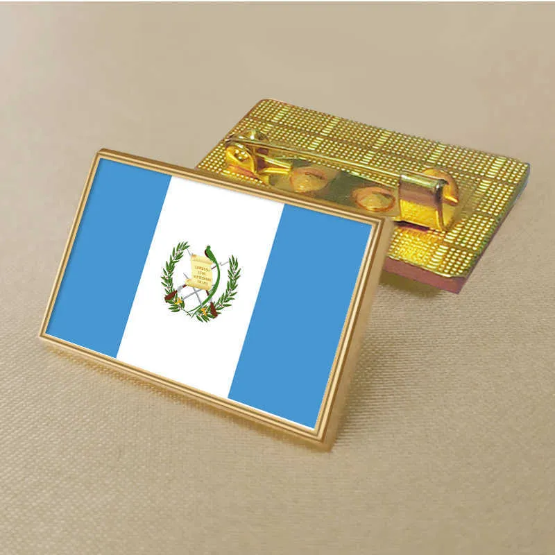 Parti Guatemala bayrak pimi 2.5*1.5cm çinko döküm pvc renk kaplamalı altın dikdörtgen dikdörtgen madalyon reçeti eklenmeden