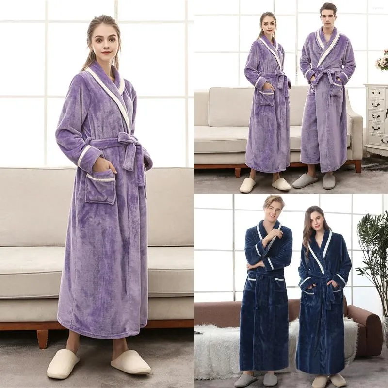 Homens sleepwear inverno quente longo roupão homewear manga robe casaco para homens mulheres macio sólido