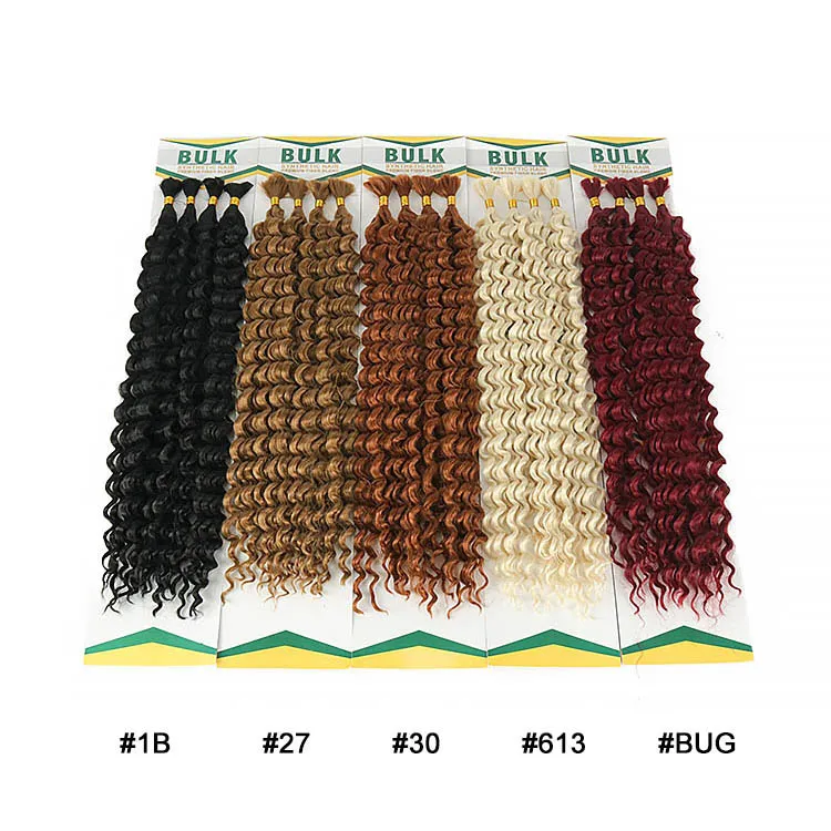 100% Synthetic Deep Wave Hair Extension Bulk Premium Fiber No Weft Braiding Hair Wholesale Pre Stretch Bulk Hair