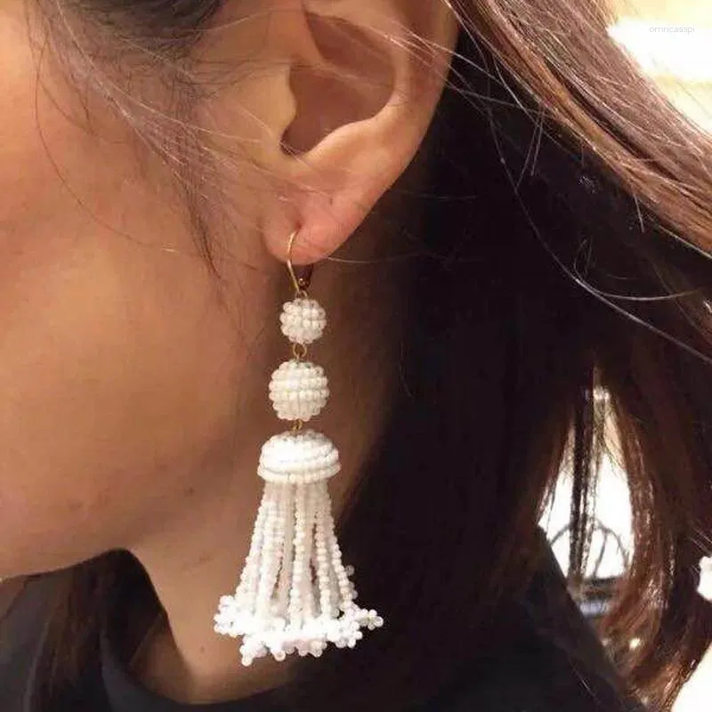 Boucles d'oreilles pendantes en perles faites à la main pour femmes, bijoux uniques à pampilles longues, pour boîte de nuit