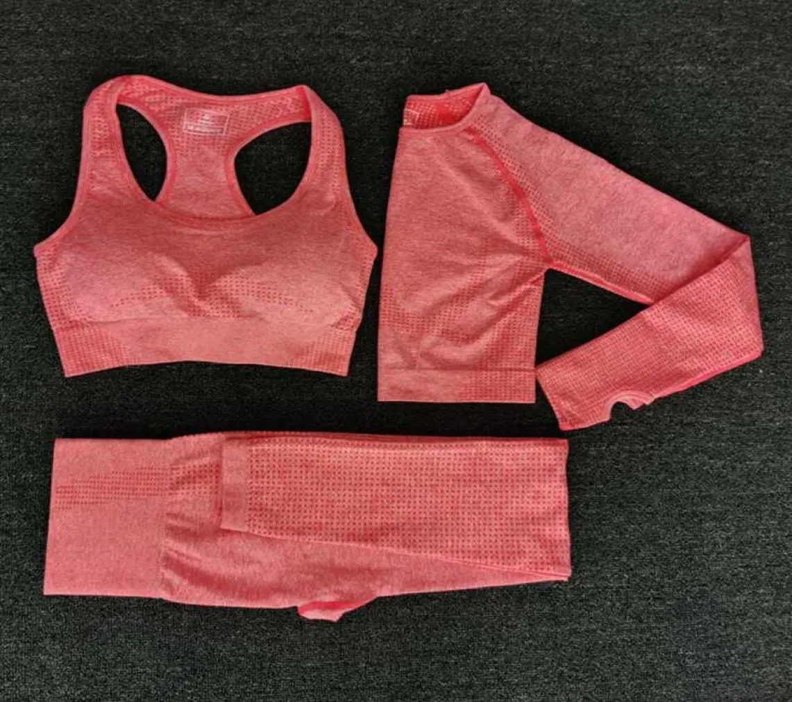 2020 Kobiety Zestaw jogi Fitness Sports Sports Gym Cloth Joga Długie rękawy koszule wysokie talia