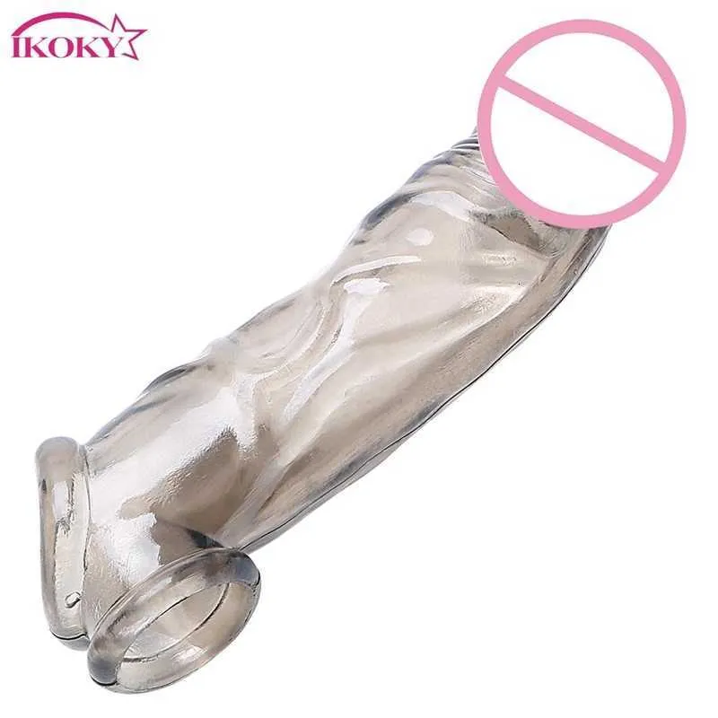 Sex Toy Massager Ikoky Thick Penis Sleeves Reusable Delaying Ejaculation for Men Ring Cock Extension Enlargement