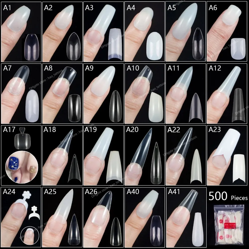 500 bitar av ballerina stiletto kista rundade fyrkantiga falska nagelips manikyr falska nagel tips långa falska naglar korta nageltips nagel Artfalse naglar nagelkonstverktyg