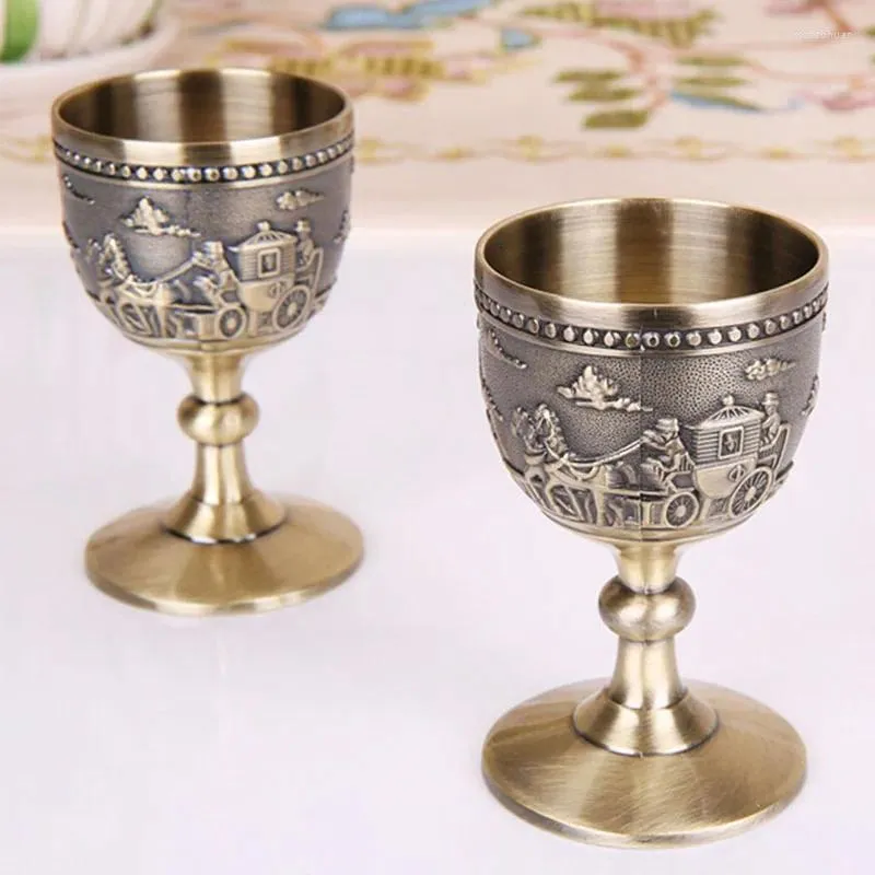 Wine Glasses Classical Metal Cup Handmade Small Goblet Household Copper Glass Carving Pattern Creative Drinkware