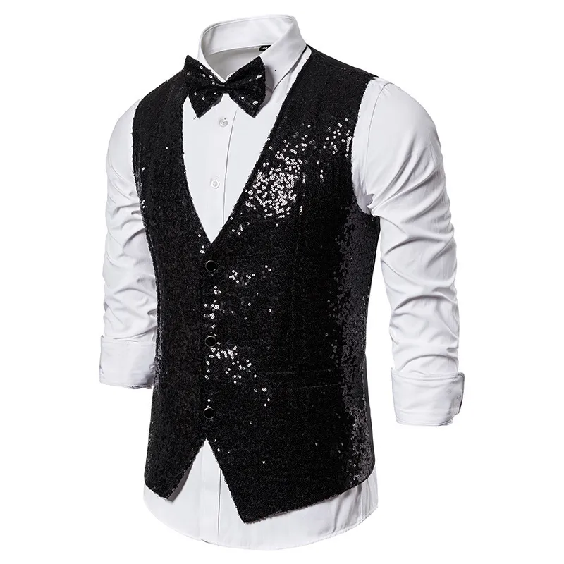 Мужские жилеты Mens Suit Brand Black Sequint