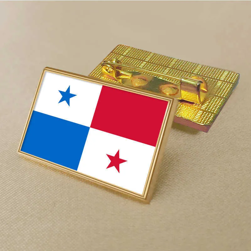 Party-Panama-Flaggen-Anstecknadel 2,5 x 1,5 cm, Zinklegierung, druckgegossenes PVC, farbbeschichtet, goldfarbenes, rechteckiges Medaillon-Abzeichen ohne Harzzusatz