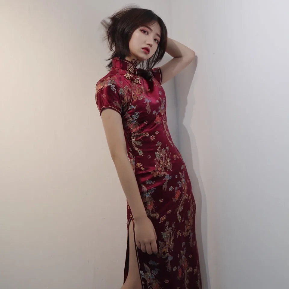 Повседневные платья китайский стиль Qipao Sexy Women Plus Plus Size Cheongsam Vintage Classic Dress Dragon и Phoenix Long Vestidos 4xl 5xl 6xl 230331