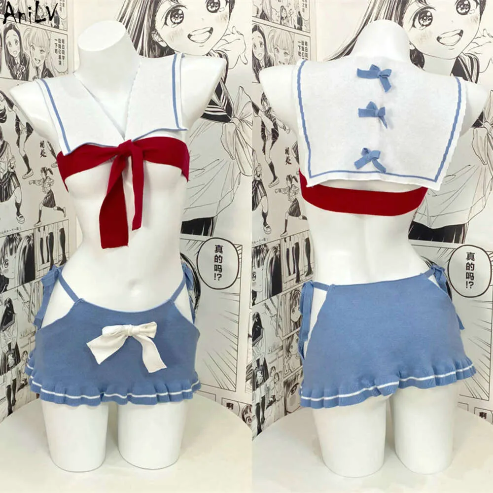 Ani 2022 NOWOŚĆ anime Lolita Girl Sailor Beach Swimsuit Unifrom Costume Women Sexy Student Pamas Biecid Bielidła Zestaw Cosplay Cosplay