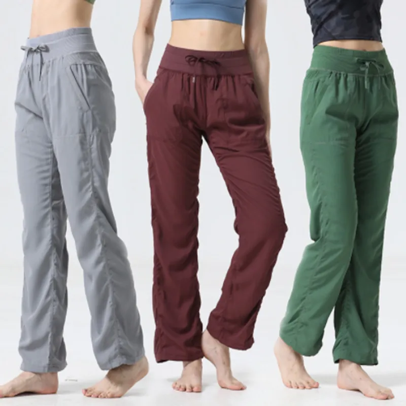 Yoga Fitness Pants Dance Studio Women's Mid Waist Pants غير رسمية ونحيفة كل شيء يتناسب مع سروال عمل عريض من الساق