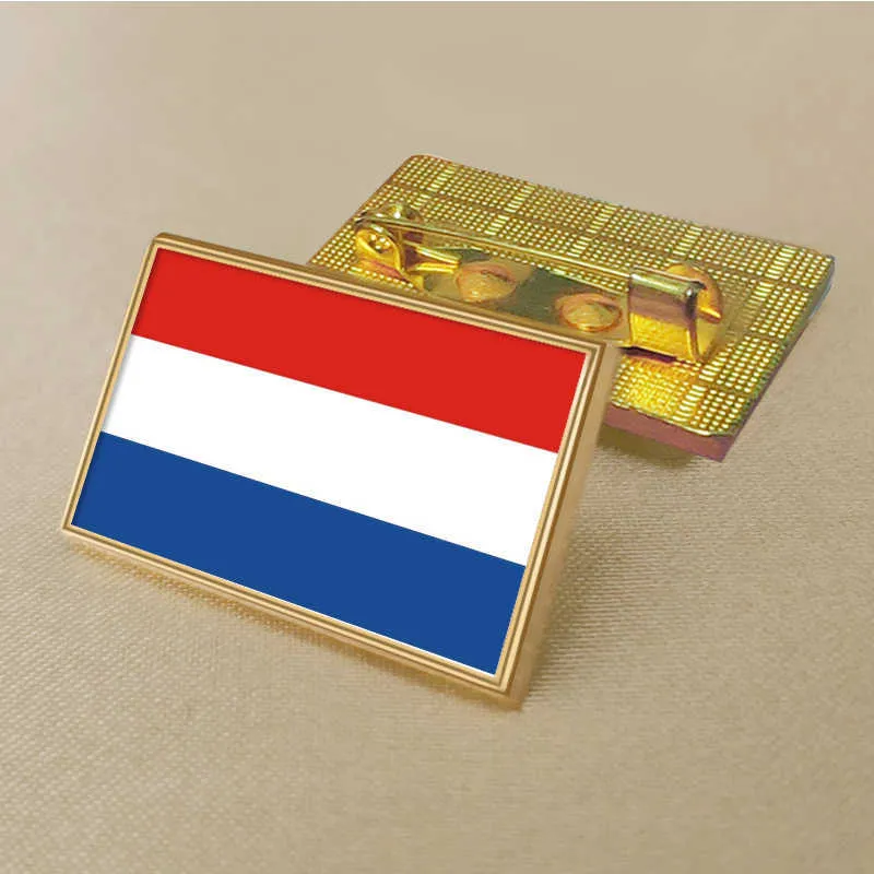 Party Dutch Flag Pin 2,5*1,5 cm Zink Die-Cast PVC Color Coated Gold Rectangular Medallion Badge utan tillsatt harts