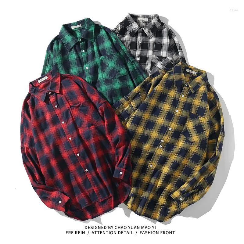 Męskie koszule swobodne wiosenne 5xl 5xl Mężczyzn Plaid Shirt workowate moda streetwear hip hop długi rękawowy wzór płaszcza studenckiego