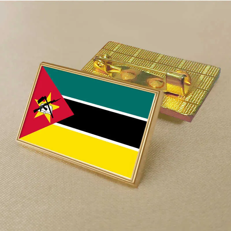 Party Moçambique Flag Pin 2,5*1,5 cm Zinklegering Die-Cast PVC Color Coated Gold Rectangular Medallion Badge utan tillsatt harts