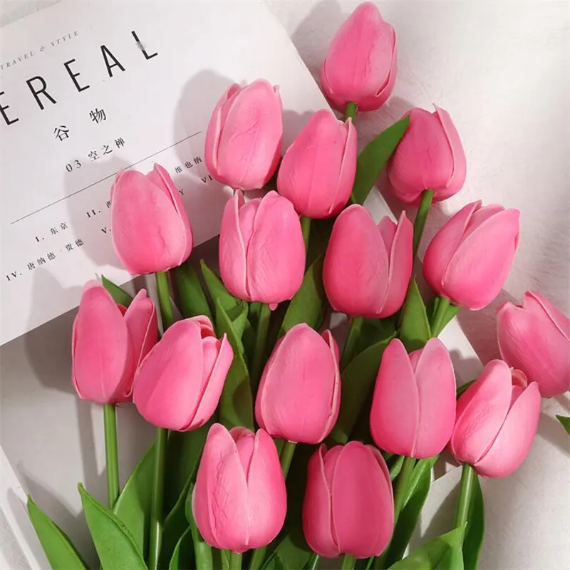 Mandy's Tulipani Artificiali In Poliuretano 20 Steli Crema - Fiori Finti Eleganti Per Matrimoni E Casa 34,9 Cm