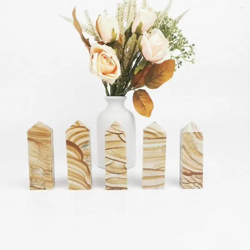 Figurines décoratives 7-9CM cristal naturel obélisque bois points fossiles tour baguette magique pierres de guérison spirituelles semi-précieuses pour la journée de la femme