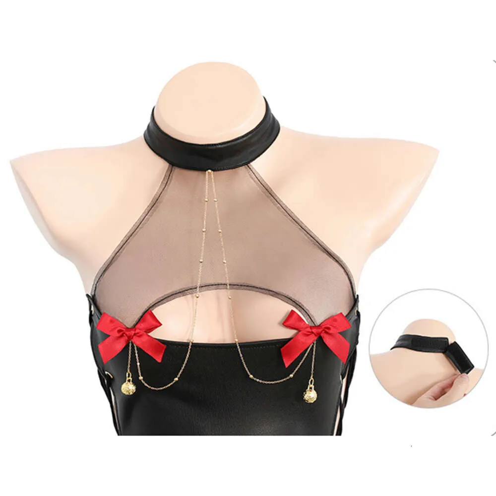 Ani Vrouwen Bow Bell Cheongsam Lederen Jurk Uniform Kostuum Halloween Demon Vampire Outfit Cosplay cosplay