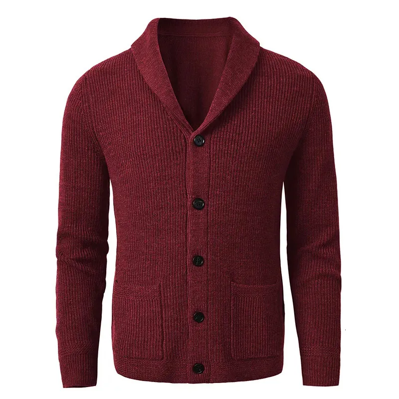 Cardigan Uomo A Collo Scialle In Lana Merino - Slim Fit, Trama Jacquard, Caldo E Morbido Per Autunno/Inverno