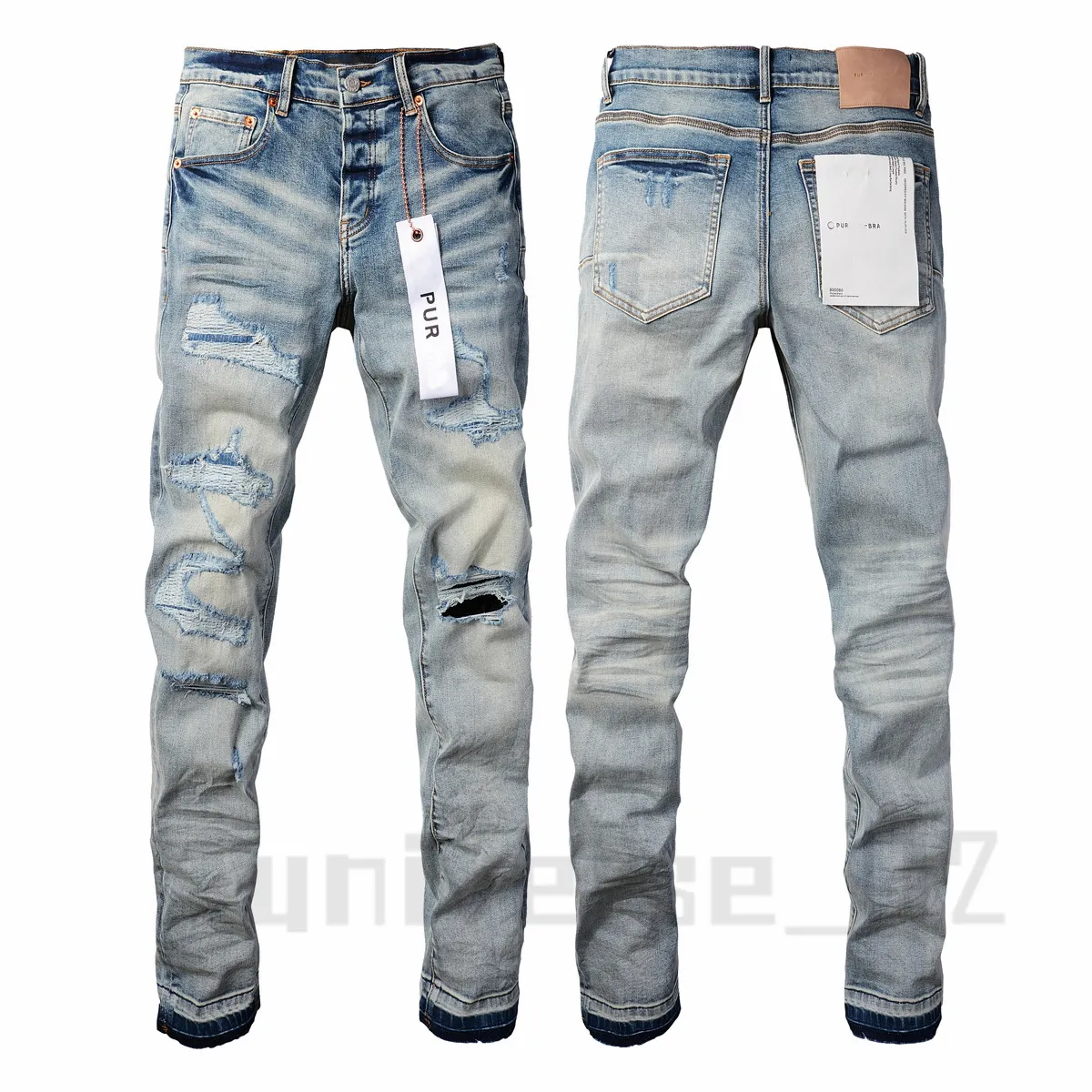 Nouveau Haute Qualité Hommes Violet Jeans Designer Jeans Mode Distressed Ripped Denim Cargo Pour Hommes High Street Fashion Blue Jeans Femmes Mens Rock Revival JeansX3O2