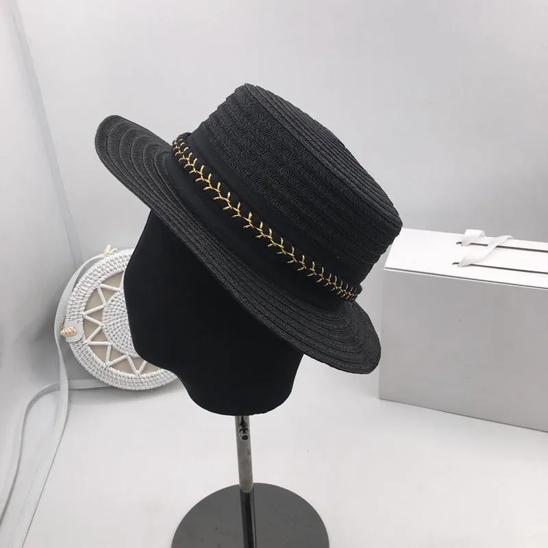 Sombreros de ala ancha Celebridad web en el mismo verano Sun Han Edición Mujer japonesa Se previene Bask Beach Flat Straw HatWide