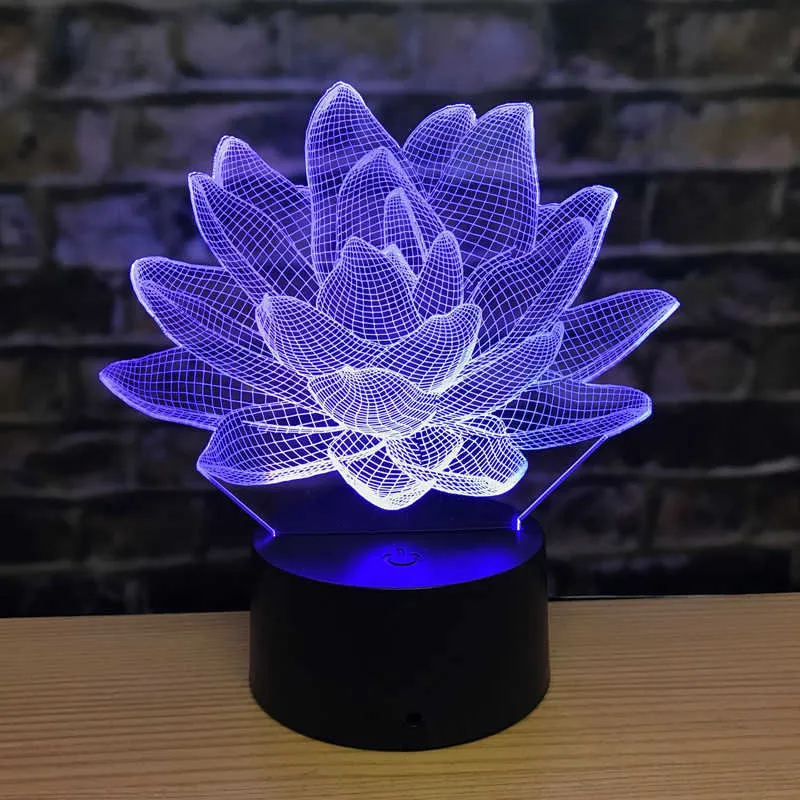 Nachtlichter Acryl Lotus LED Nachtlicht 7 Farben ändern USB 3D Tischlampe Schlafzimmer Fernbedienung Nachtlicht Kind Geburtstagsgeschenk Raumdekor Home P230331