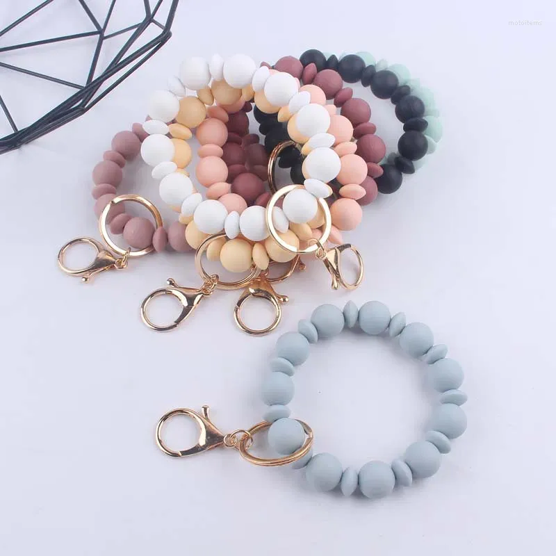 Keychains Fashion Food Grad Silicone Round Pärled Keyring Anti-Loss Women Hummer CLASP Keychain för Armband Wristlet Accessoire