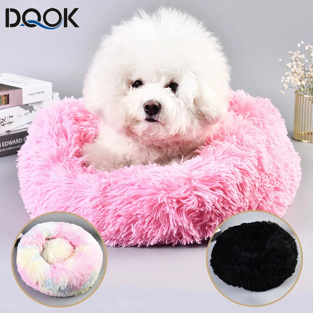 Chenils stylos Super doux lit pour animaux de compagnie chenil chien chat rond hiver chaud sac de couchage longue peluche grand chiot coussin 231101