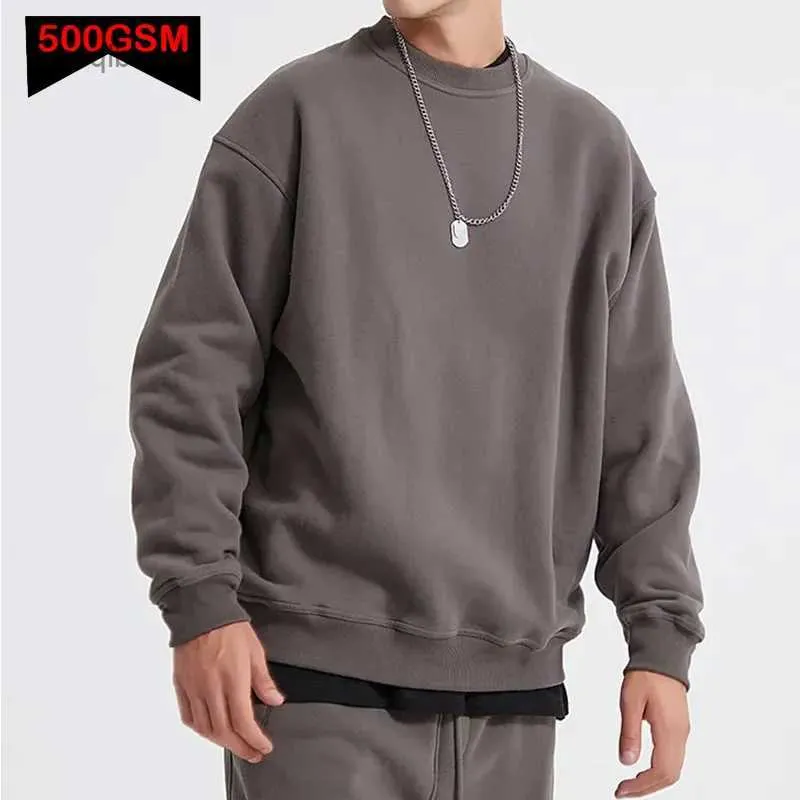 Herrtröjor tröjor 500gsm tung vikt mode mäns hoodies nya hösten vinter vinter casual tjock bomull män topp fasta färg hoodies sweatshirt pulloverl23111