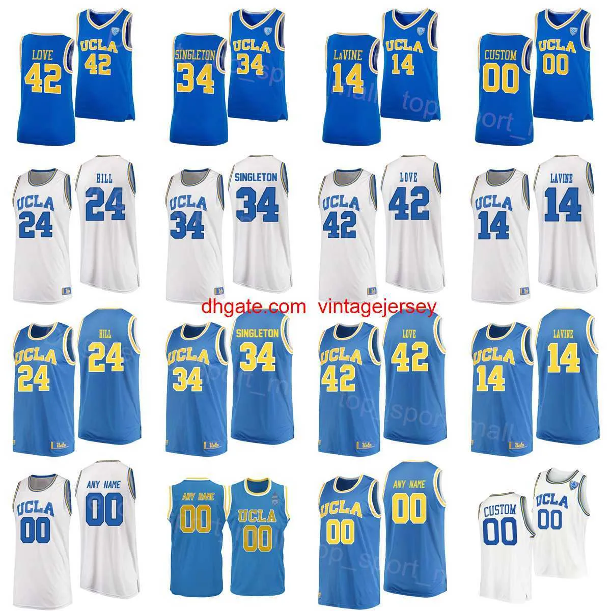 UCLA Bruins 24 Jalen Hill Jersey 34 David Singleton Lonzo Ball 2 Zach LaVine 14 42 Kevin Love 5 Baron Davis For Sport Fans Blue White University