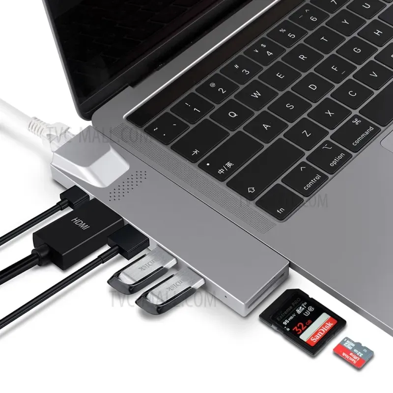 YK0168 8-in-1 Multi-port Adapter Type-C Hub with Thunderbolt 3+3USB3.0 Ports+Gigabit+SDTF Port