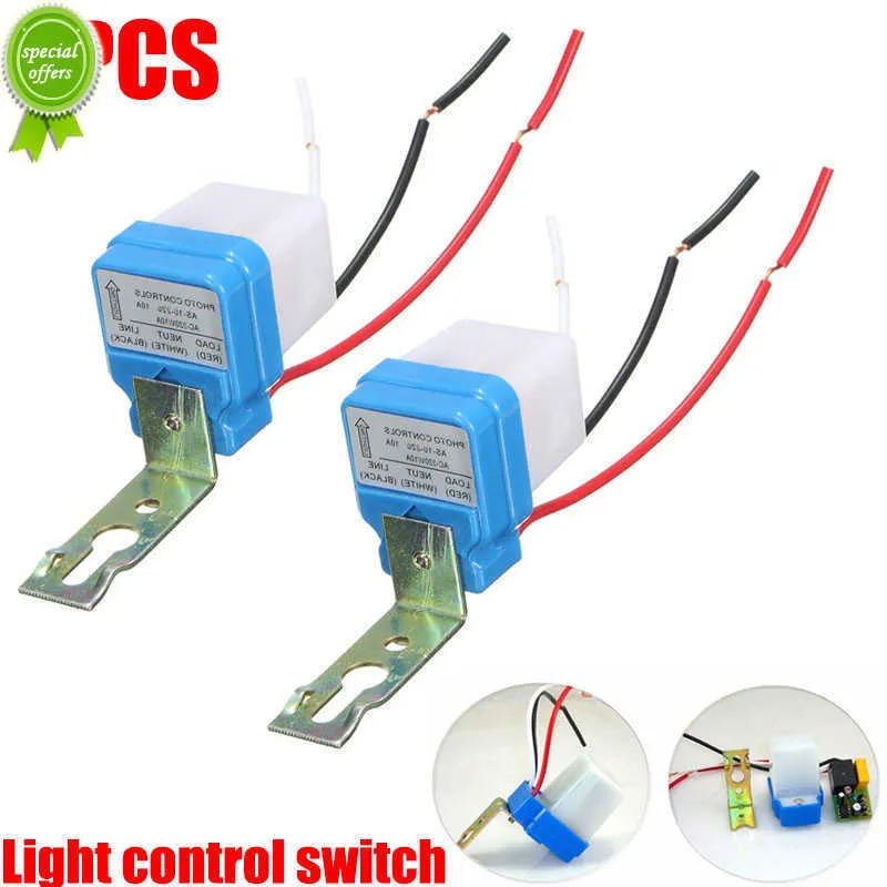 Ny 2PC Automatisk Auto On Off Photocell Street Light Switch DC AC 220V 50-60Hz 10A Fotokontroll FotoVerksensorbrytare