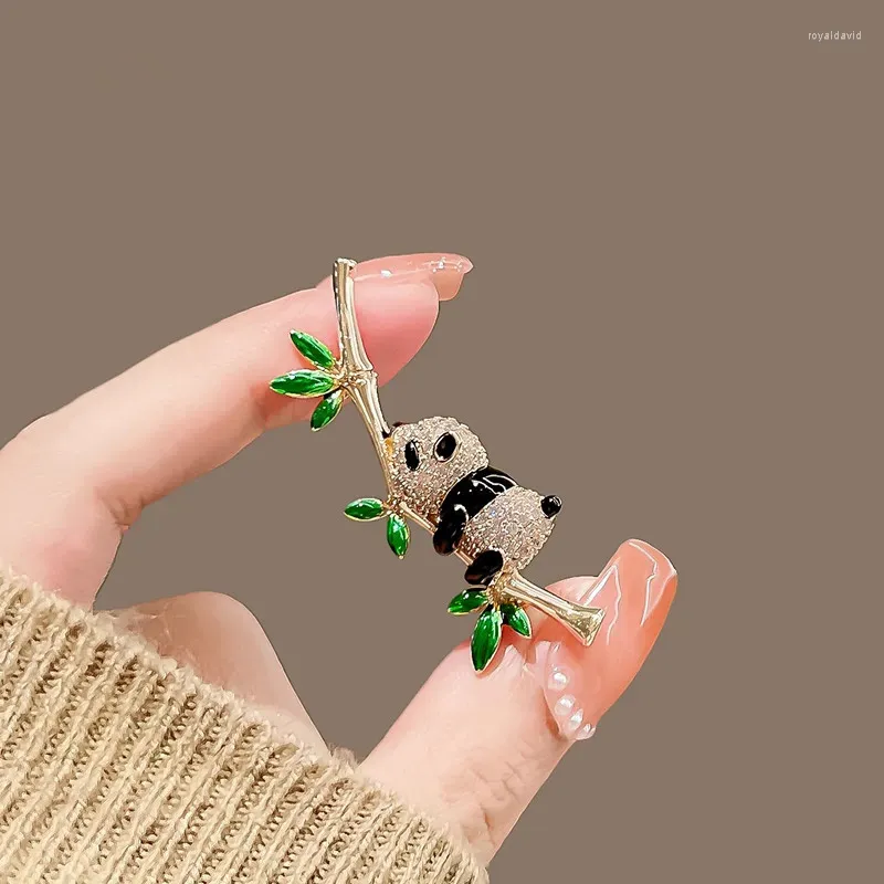 Brooches Female Fashion White Crystal Bamboo Panda For Women Luxury Gold Color Alloy Animal Brooch Safety Pins