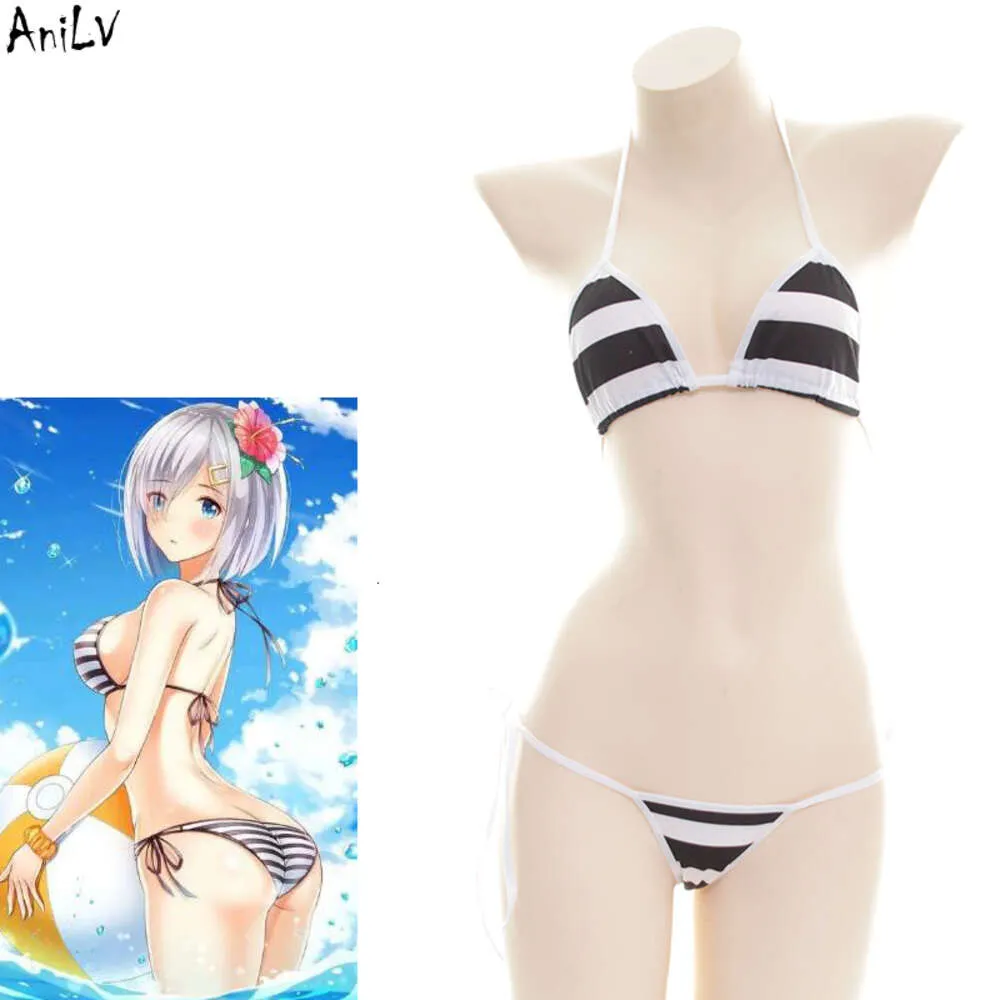 Ani Beach Girl Black Stripe Bikini Swimsuit Assume Comics Anime Comics Swimwear Uniform Pool Party Cosplay Cosplay