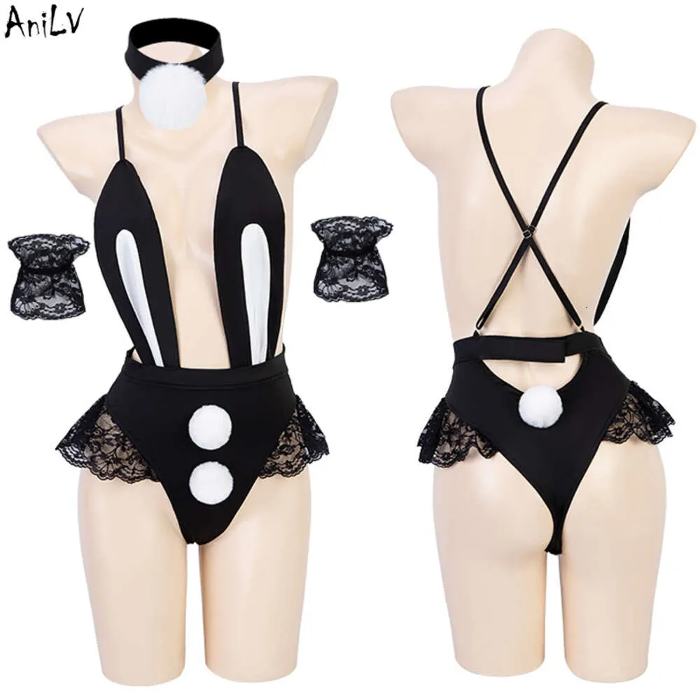 Ani Bunny Girl – uniforme noir en dentelle pour femme, tenue de demoiselle d'honneur mignonne, Cosplay