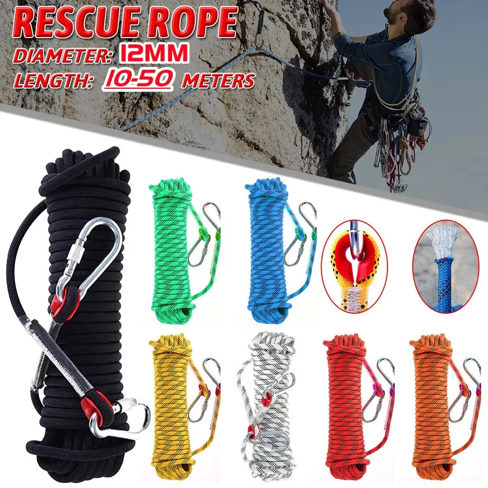 Climbing Ropes 10-50M 12MM Climbing Rope Outdoor Emergency Set Static Rescue Rock Rappelling Tree Arborist Sling High Strength Cord Safety Rope 231101