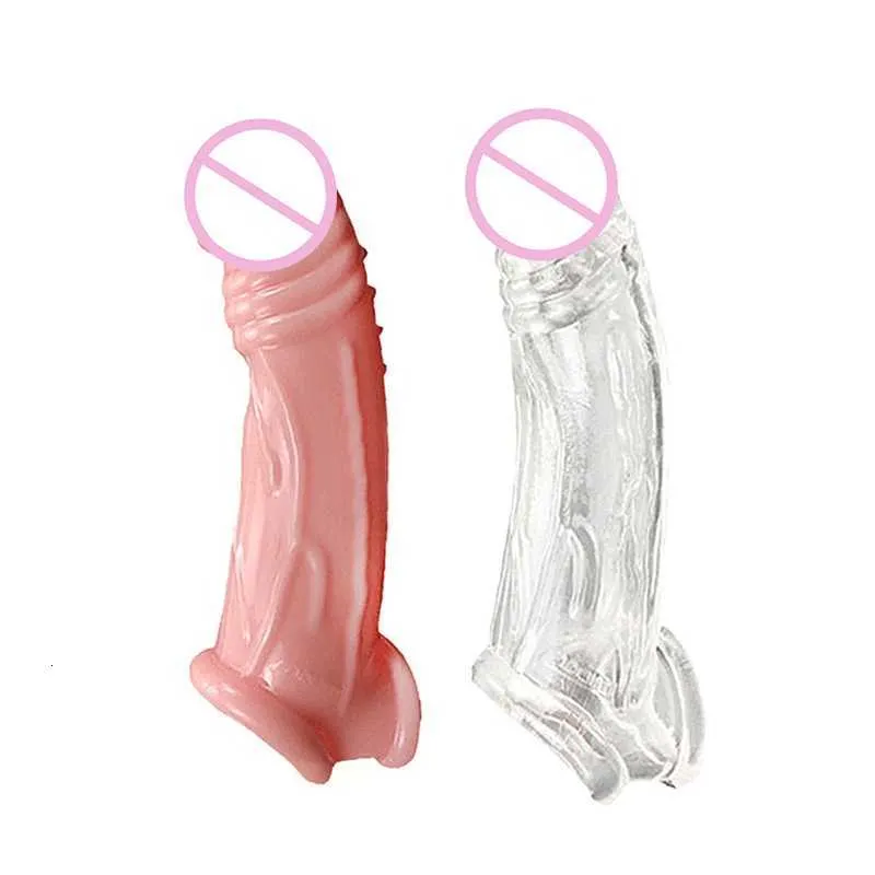 Massageador de brinquedos sexuais reutilizável pênis de pênis brinquedo realista de extensão de silicone para homens pau bainha de ampla bainha