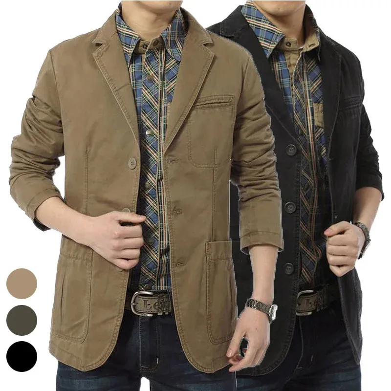 Trajes para hombre Blazers Blazer Hombres Primavera Otoño Casual Algodón Chaquetas de mezclilla Slim Fit Traje de lujo Abrigo Ejército Militar Casaco Masculino Outwear 5XL 231031