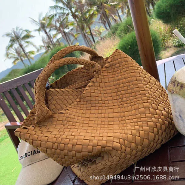 Hanfeng ins borsa intrecciata in paglia borsa tote intrecciata di grande capacità borsa a tracolla singola borsa da vacanza vento borsa da spiaggia donna 230401