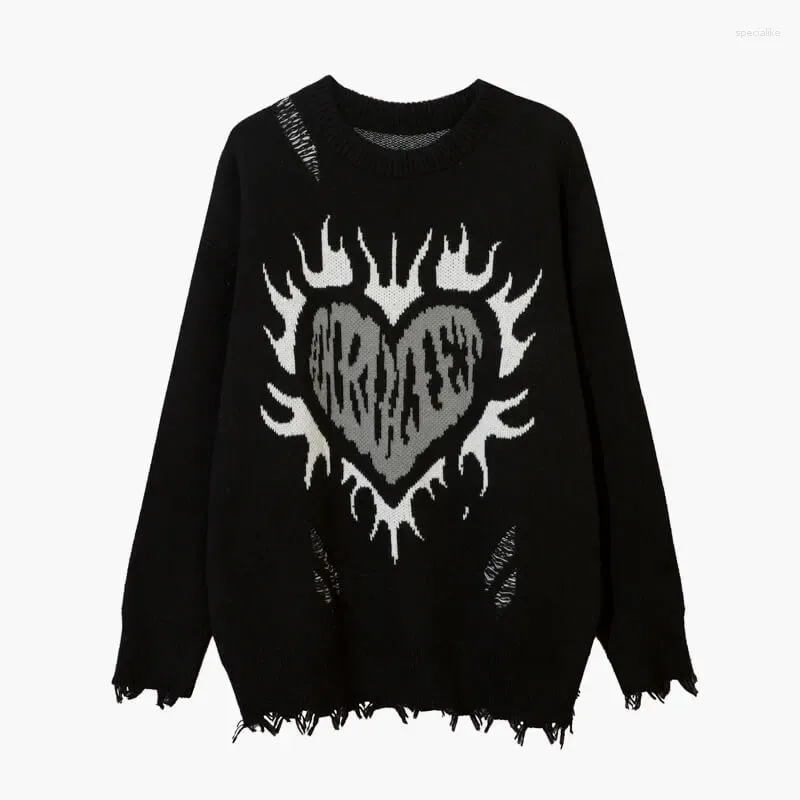 Women's Sweaters Grunge Sweater Fashion Streetwear Y2k Aesthetic Black Pullover Skull Print Gothc Women Jumper Harajuku Loose Knitwear