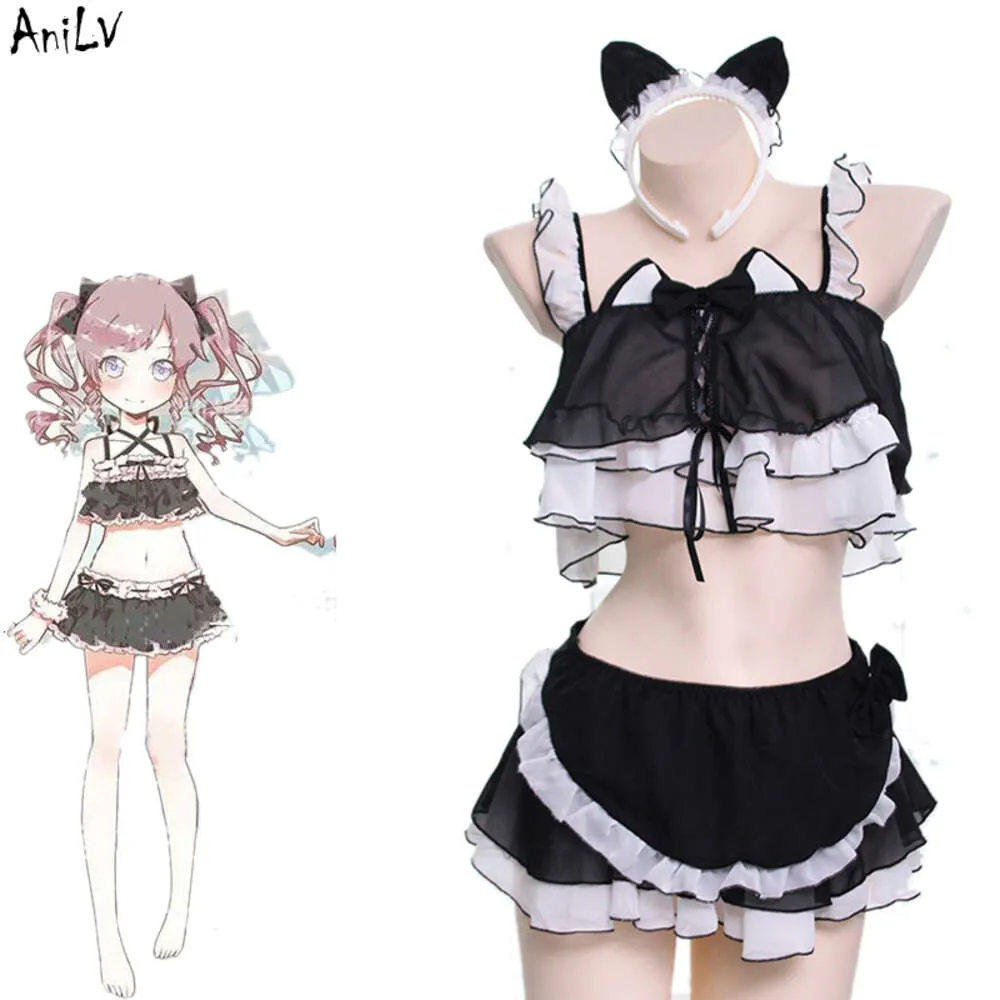 Ani Japanese Anime Lolita Cute Cat Maid Swimsuit Costume Cats Girl Swimwear Uniform Pool Party Cosplay