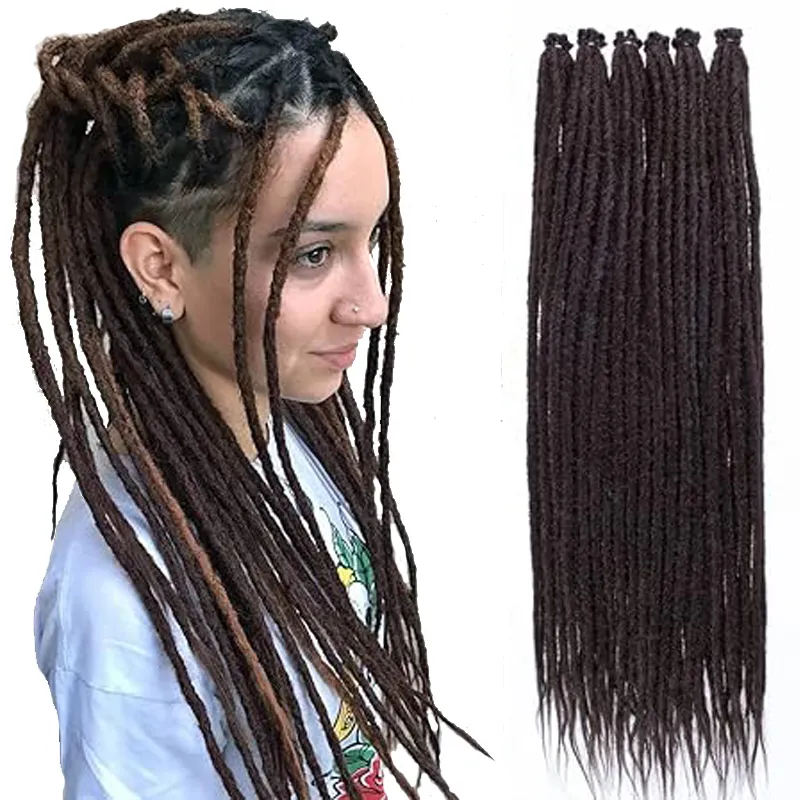 DREADLOCK EXTENISONS 24インチ偽のDREADS Synthetic Chocolate Brown DreadLocks Extension Boho Style Dreads Extensions。