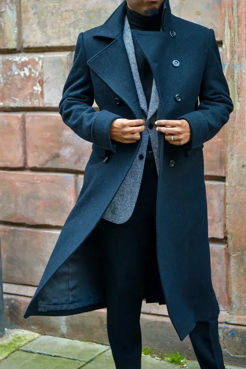 Manteau épais noir pour hommes, mélange de costumes pour hommes, tenue à revers, sur mesure, Long pardessus, veste de haute qualité, 231031